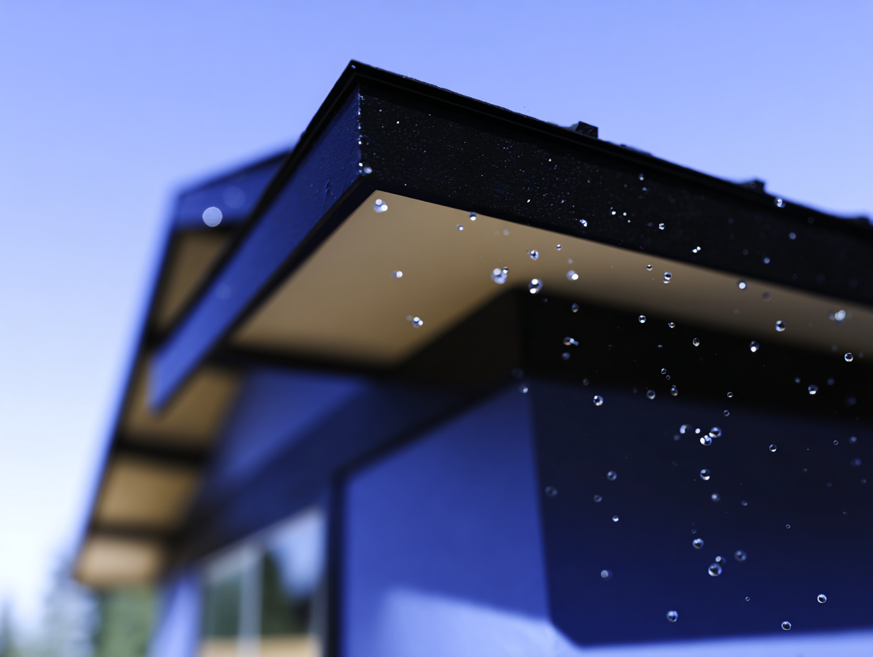 Modern house with hydrophobic water droplets showing nanotechnology protection
